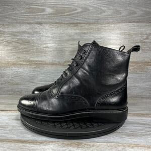 Red Shoe Men's Black Leather Lace Up Wing Tip Chelsea Boots EU 43 US 9